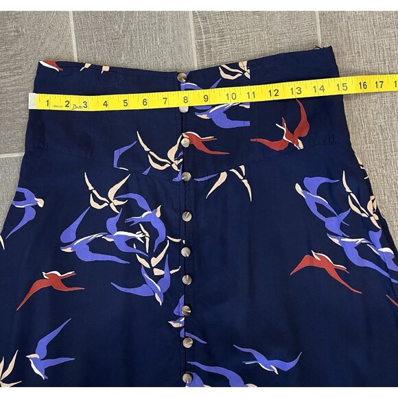 Anthropologie Maeve Women’s Midi Skirt Size 4 Merida Birds Graphic Flounced Blue - Picture 8 of 16